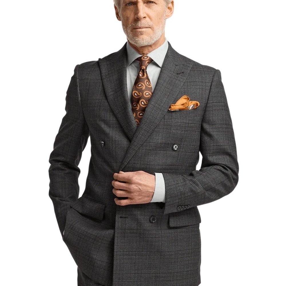 Express Extra Slim Plaid Double Breasted Suit Jacket - Picture 6 of 7